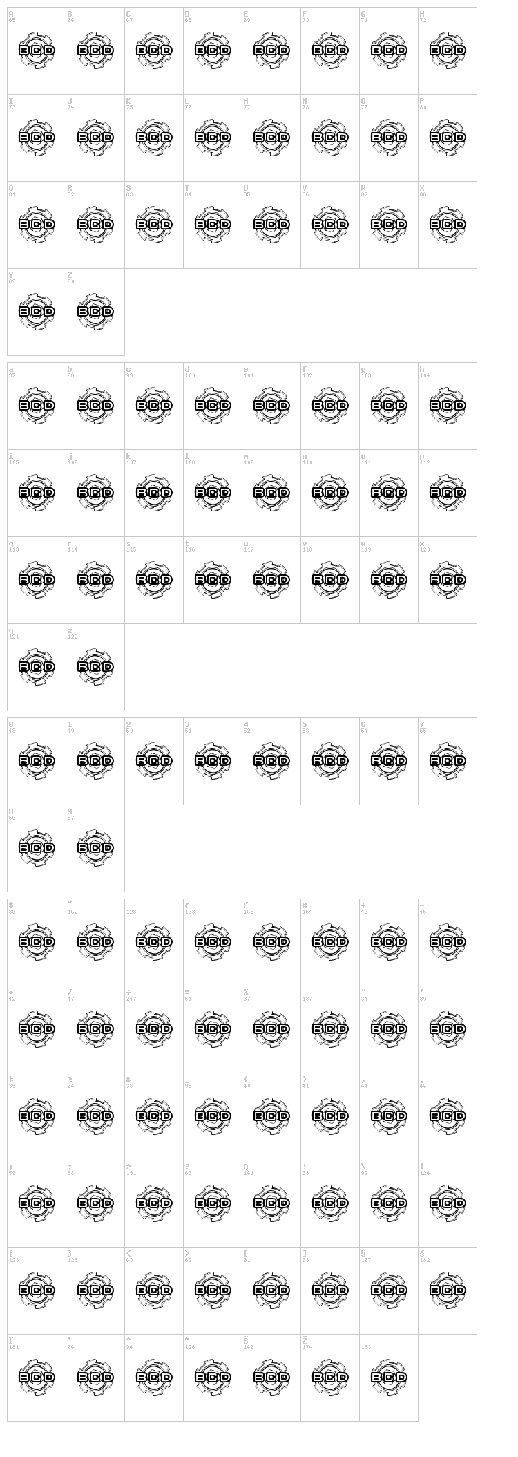 Bolt Cutter font map